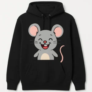 Unisex Hoodie with Happy Smiling Mouse Design - Casual and Fun Style