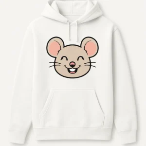Unisex Hoodie with Happy Smiling Mouse Design - Casual and Fun Style