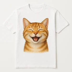 Unisex T-Shirt with Smiling Cat Design - Casual Cute Cat Lover Style