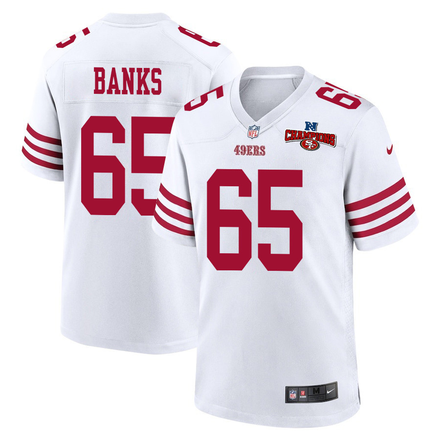 Aaron Banks 65 San Francisco 49ers NFC Champions Patch Game Men Jersey - White JS9465 Saliibo