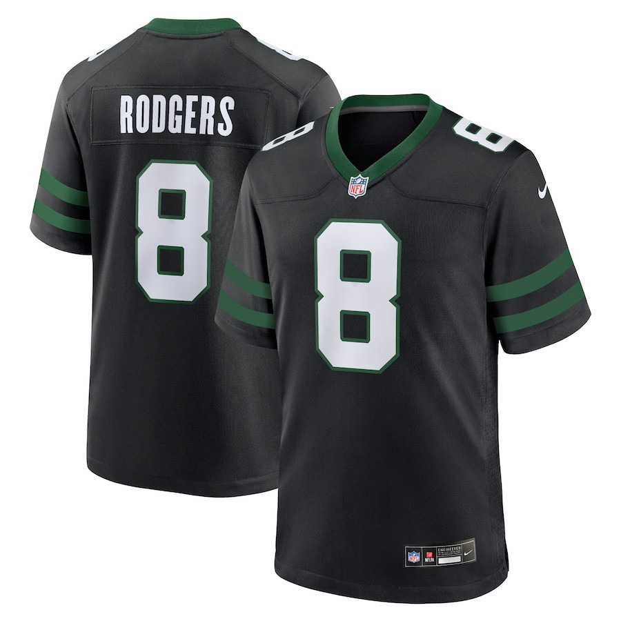 Aaron Rodgers 8 New York Jets Alternate Game Jersey - Men, Legacy Black JS8506 Saliibo