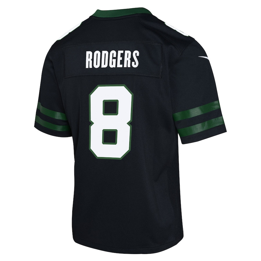 Aaron Rodgers 8 New York Jets Alternate Game YOUTH Jersey - Legacy Black JS3485 Saliibo - Image 3