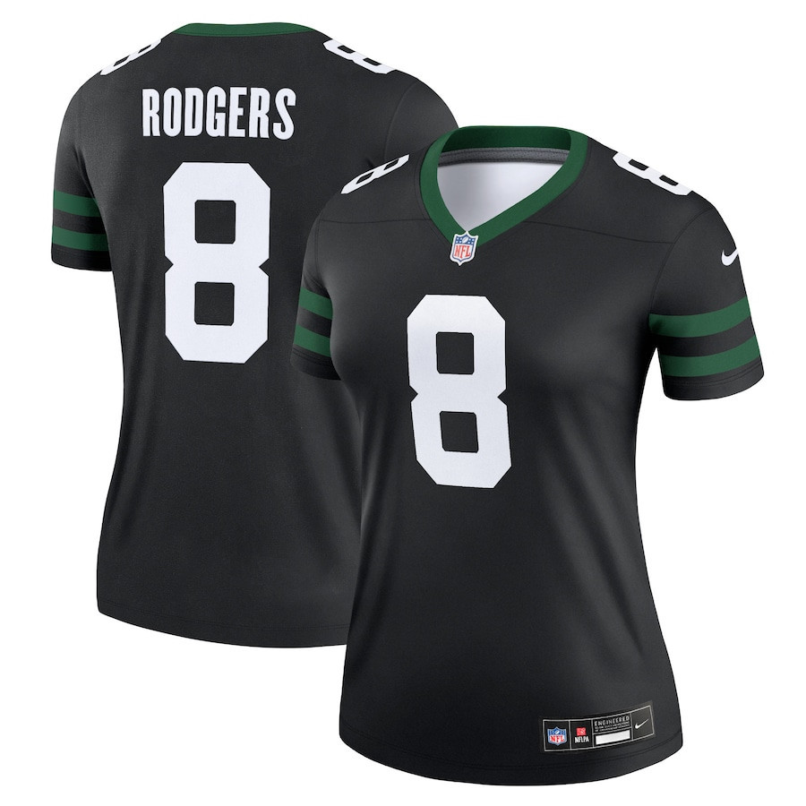 Aaron Rodgers 8 New York Jets Alternate Legend Jersey, Women Legacy Black JS6279 Saliibo