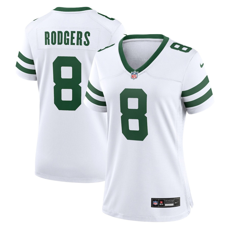 Aaron Rodgers 8 New York Jets Game Jersey - Women, White JS7599 Saliibo