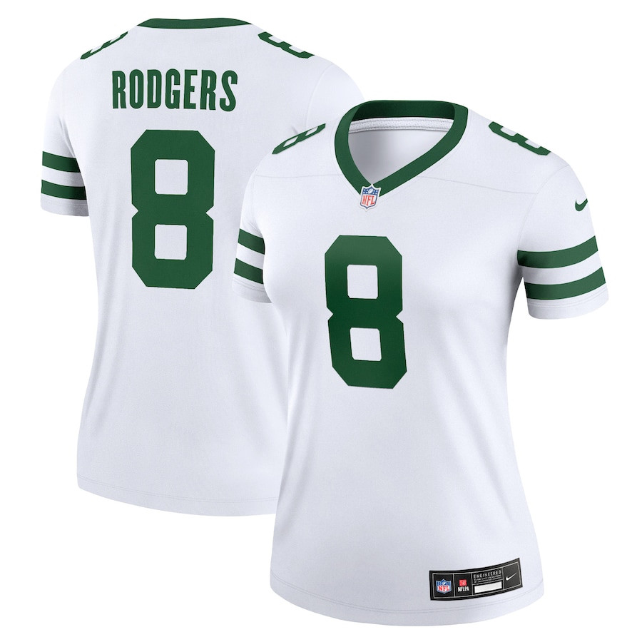 Aaron Rodgers 8 New York Jets Women Alternate Legend Jersey - Spotlight White JS8007 Saliibo