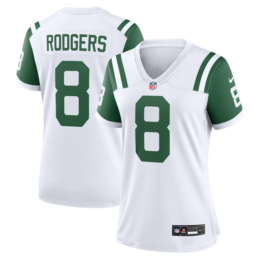 Aaron Rodgers 8 New York Jets Women's Classic Alternate Game Jersey - White JS2421 Saliibo