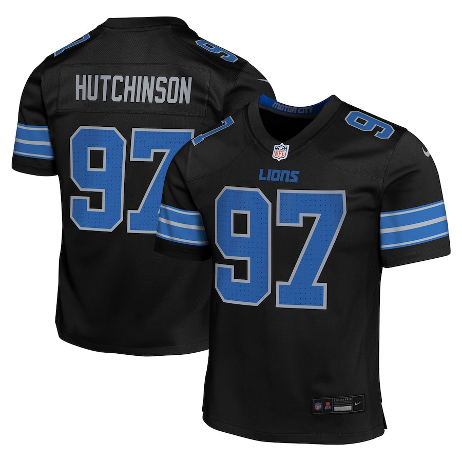 Aidan Hutchinson 97 Detroit Lions Alternate Player Game YOUTH Jersey - Black JS7323 Saliibo