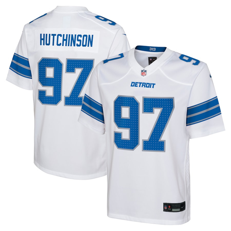 Aidan Hutchinson 97 Detroit Lions Player Game YOUTH Jersey - White JS1472 Saliibo