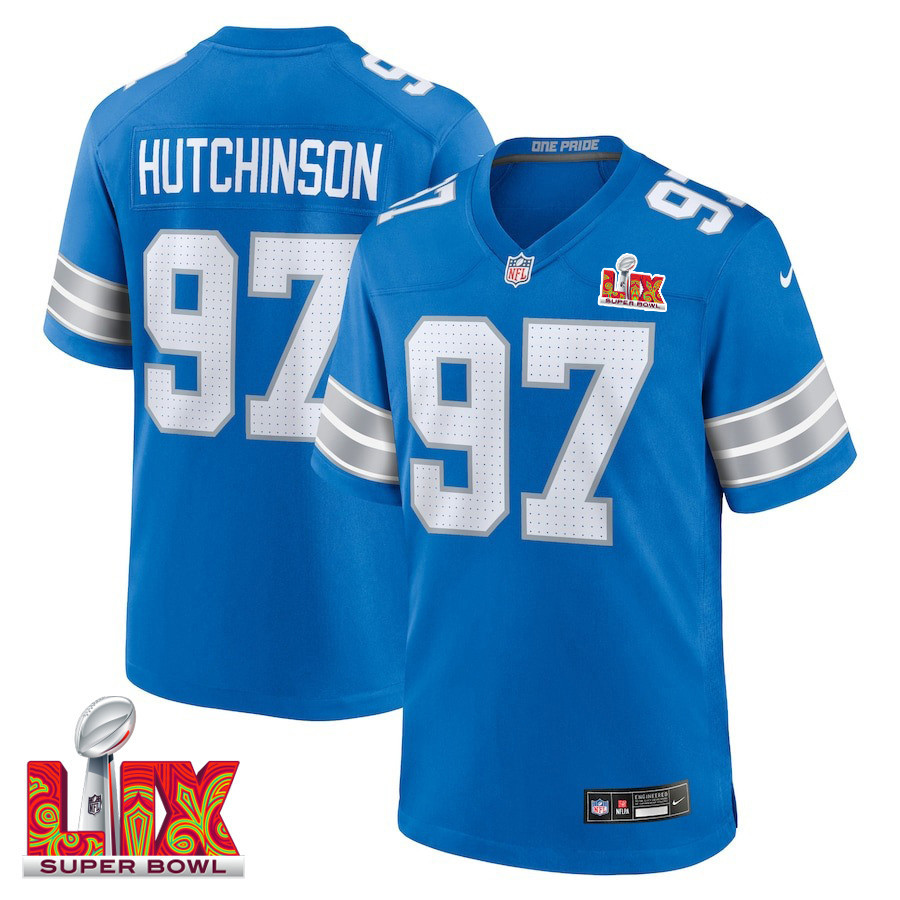 Aidan Hutchinson #97 Detroit Lions Super Bowl LIX Jersey - Men's - Blue JS6968 Saliibo