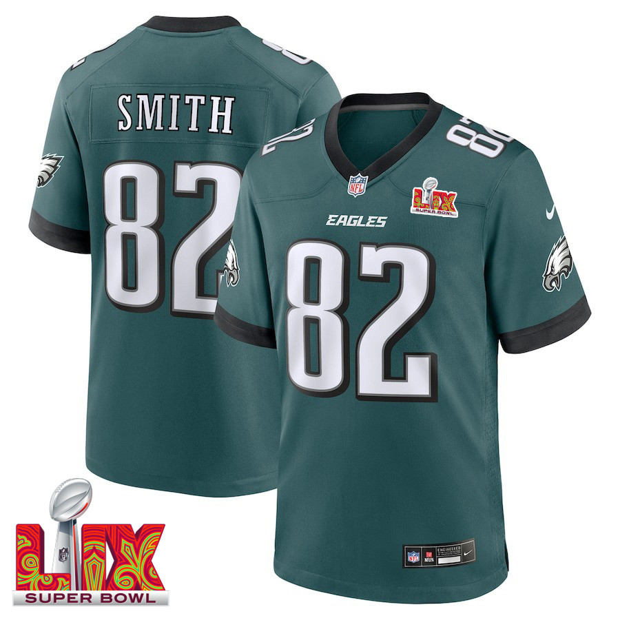 Ainias Smith #82 Philadelphia Eagles Super Bowl LIX Jersey - Men's - Midnight Green JS5744 Saliibo