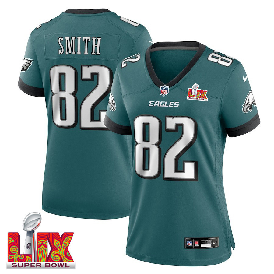 Ainias Smith #82 Philadelphia Eagles Super Bowl LIX Women's Jersey - Midnight Green JS8000 Saliibo