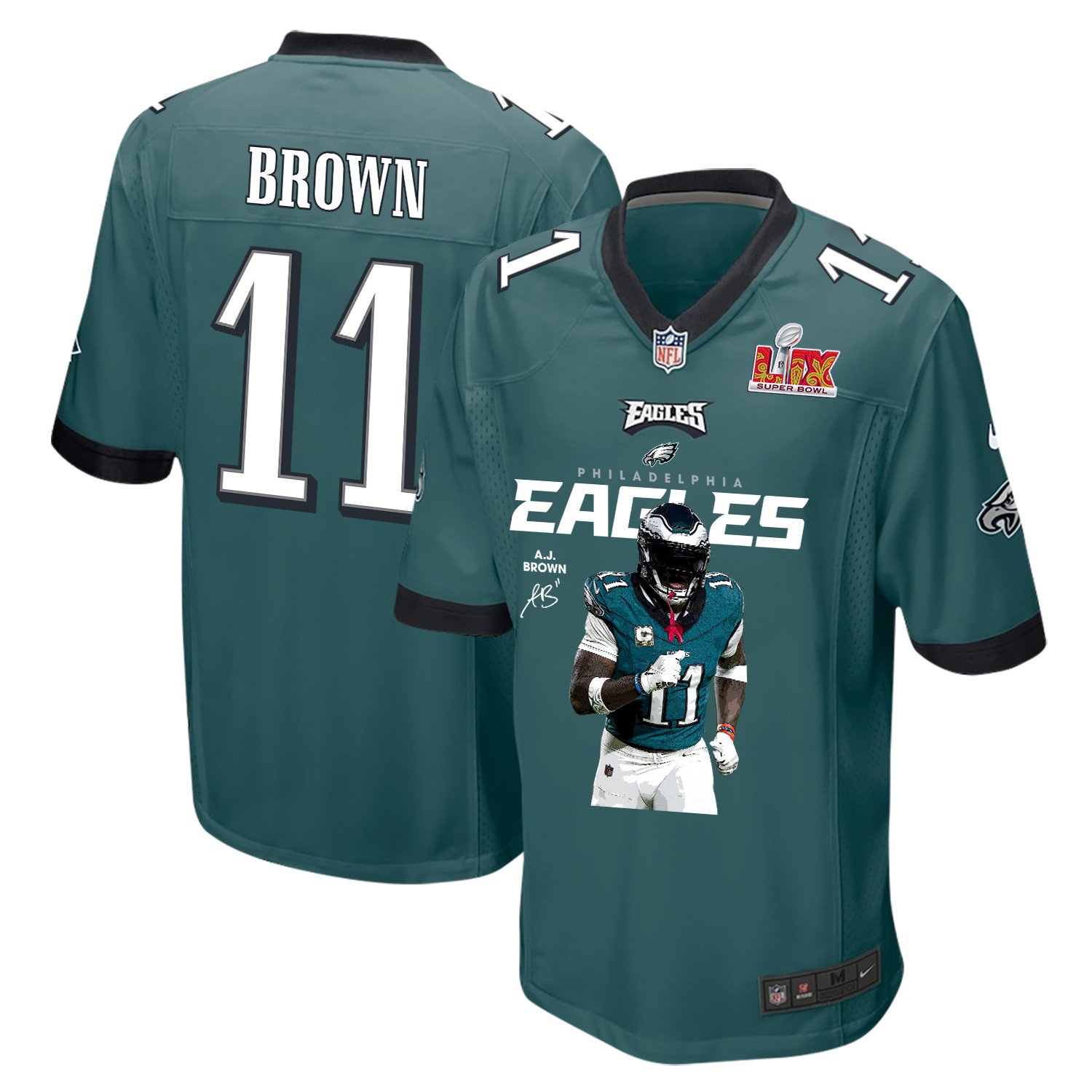 A.J. Brown 11 Philadelphia Eagles 'Brown's Pigskin Prowess' Game Men Jersey - Midnight Green JS7388 Saliibo