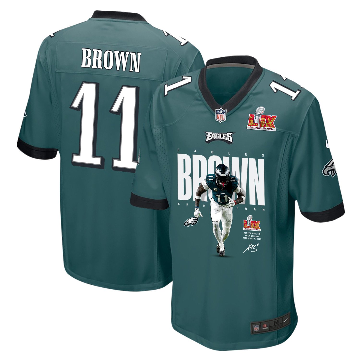 A.J. Brown 11 Philadelphia Eagles 'Brown's Yard Warriors' Game Men Jersey - Midnight Green JS7572 Saliibo