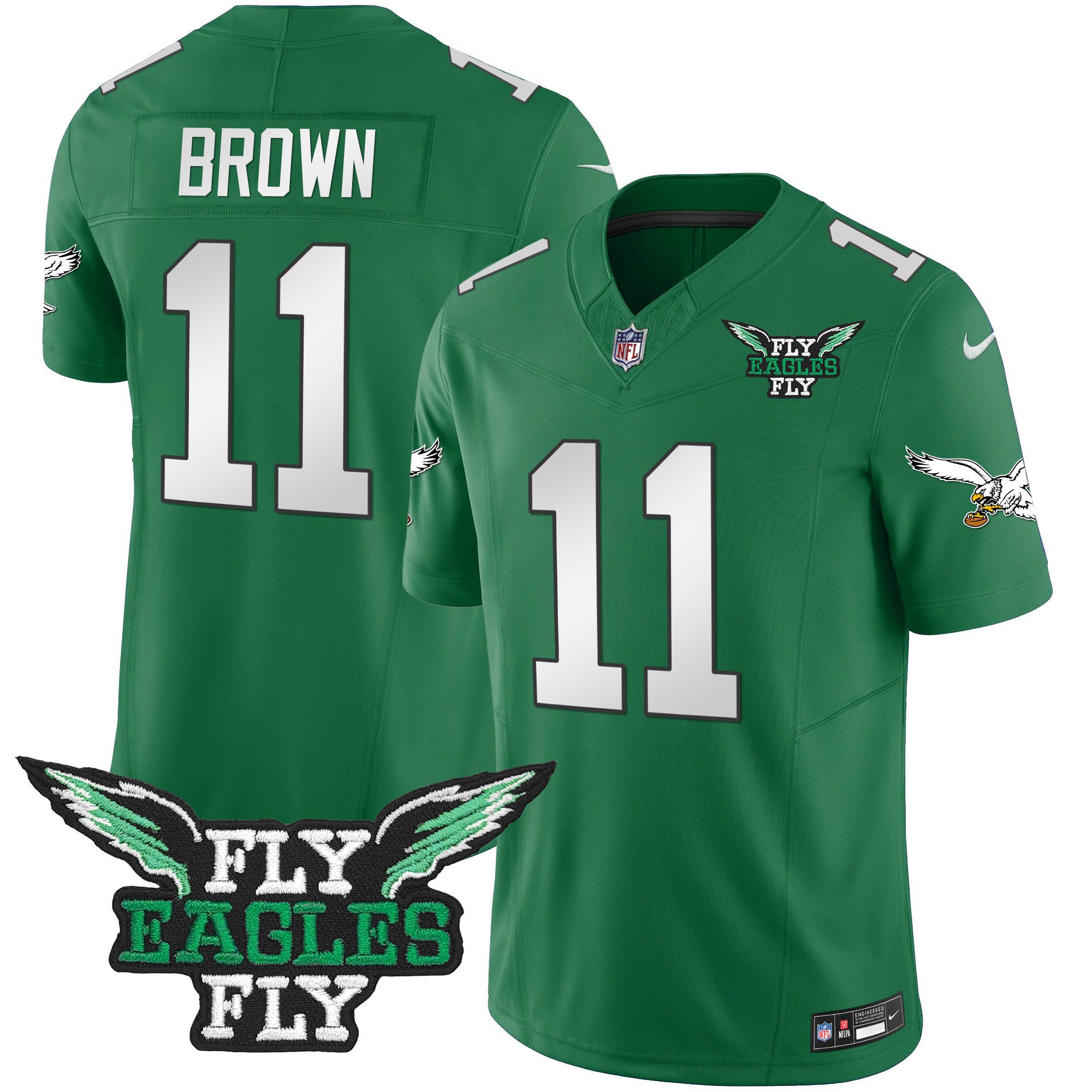A.J. Brown 11 Philadelphia Eagles Fly Eagles Fly Patch Alternate Game Men Jersey - Kelly Green JS3764 Saliibo