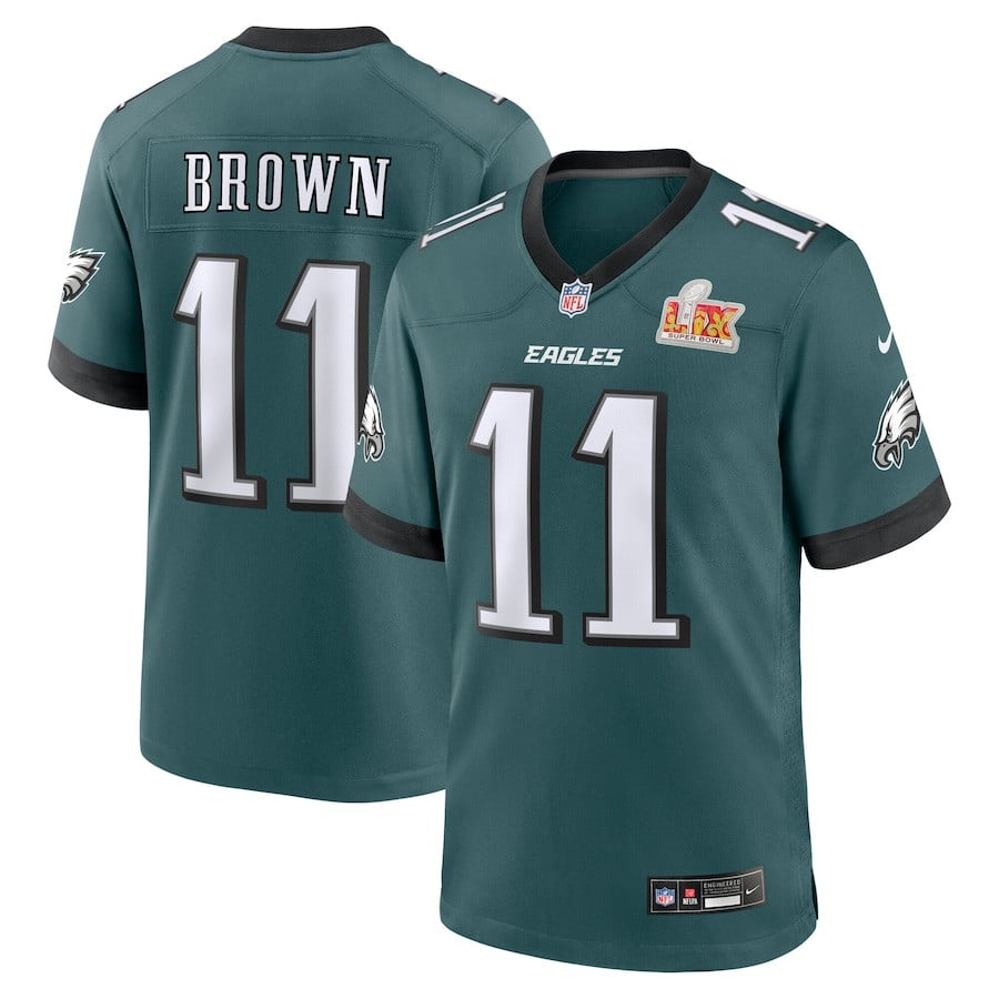 A.J. Brown 11 Philadelphia Eagles Super Bowl LIX Game Player Jersey - Midnight Green JS8511 Saliibo