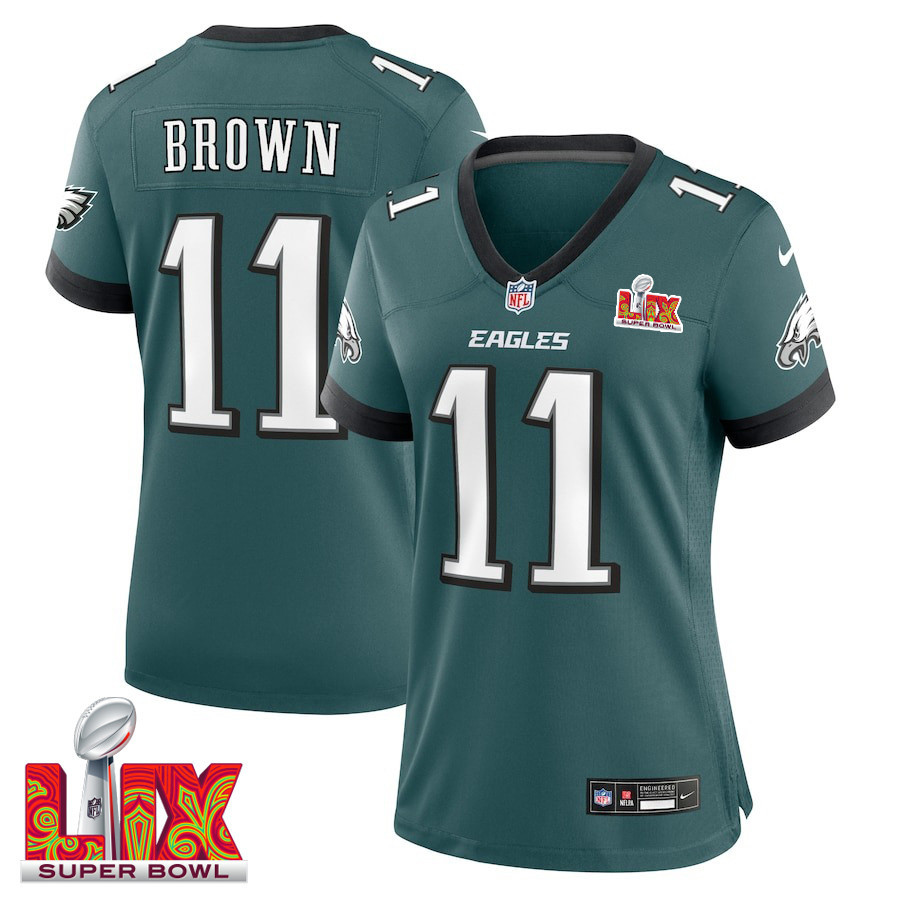 A.J. Brown #11 Philadelphia Eagles Super Bowl LIX Women's Jersey - Midnight Green JS4961 Saliibo