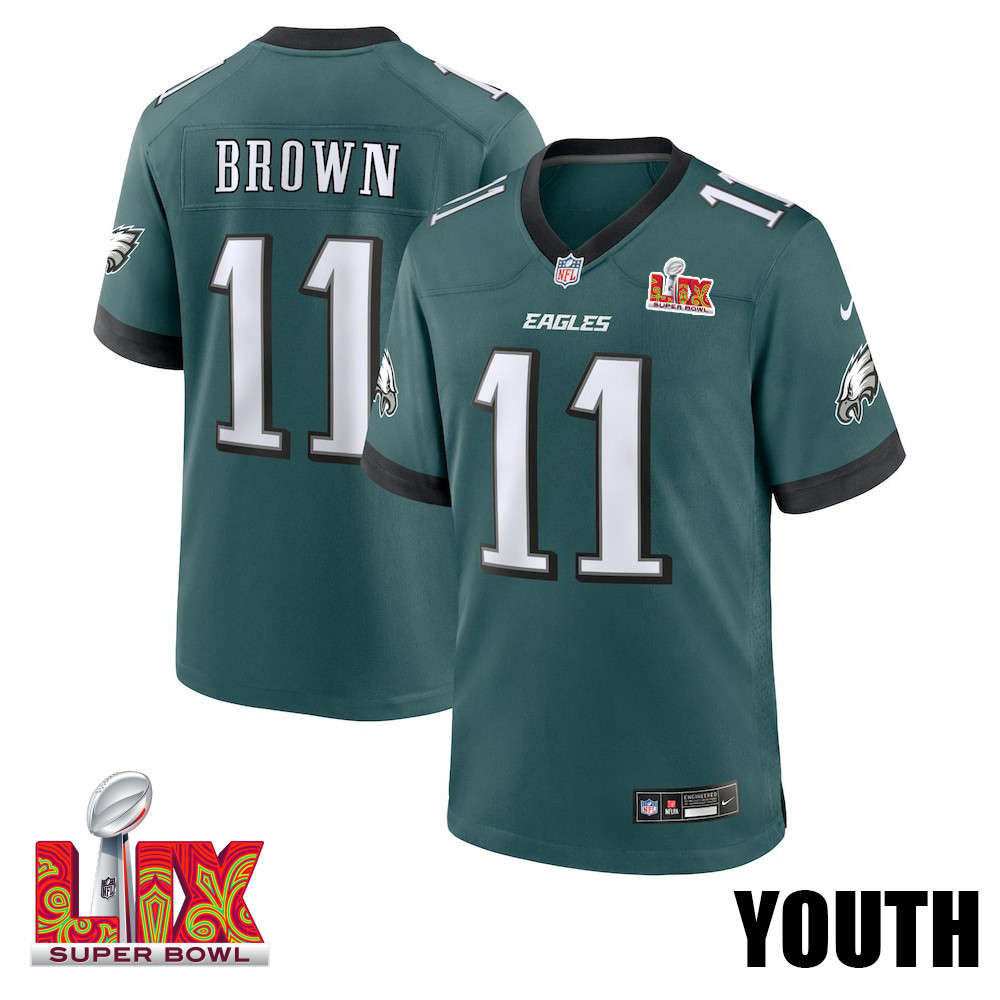 A.J. Brown #11 Philadelphia Eagles Super Bowl LIX YOUTH Jersey - Midnight Green JS6710 Saliibo