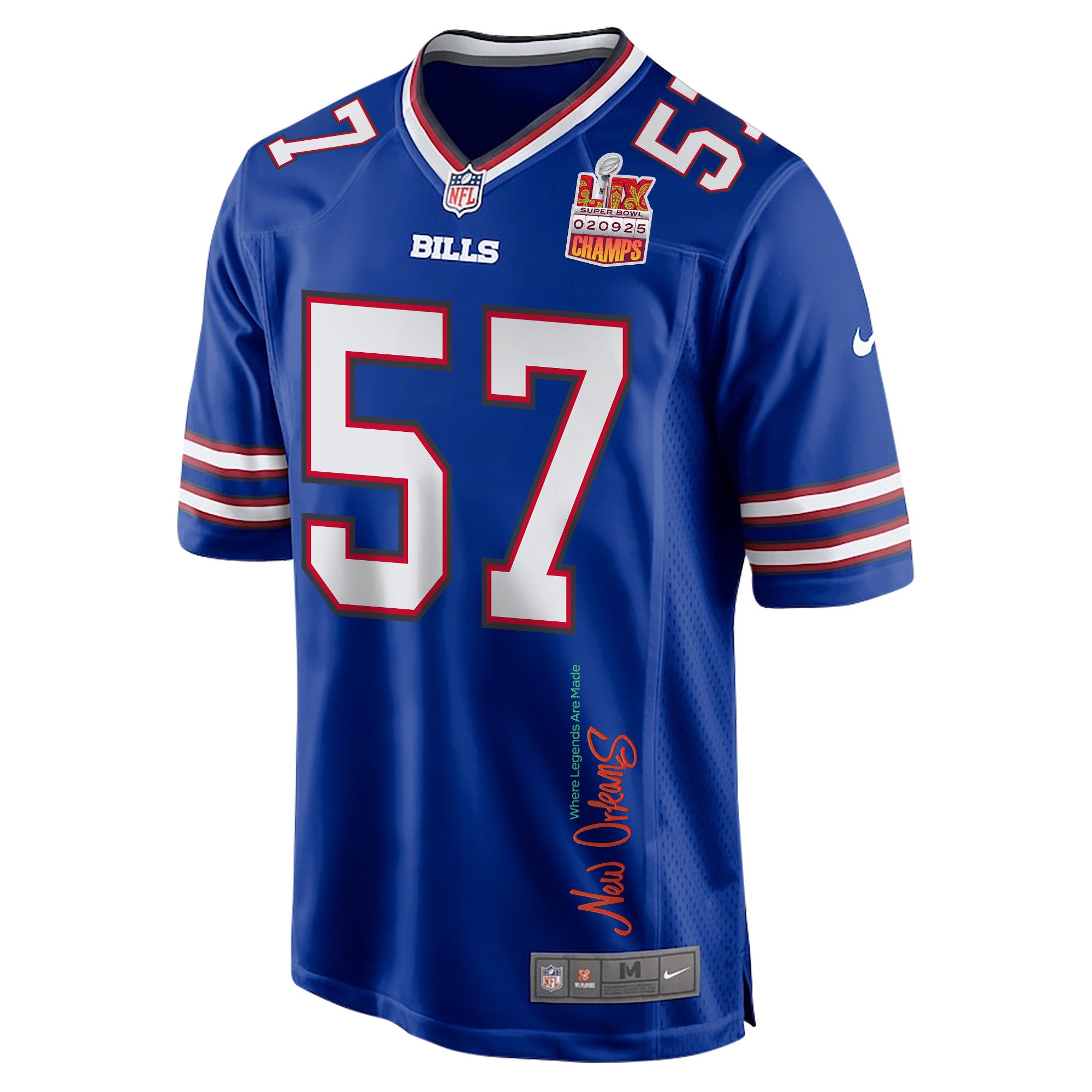A.J. Epenesa 57 Buffalo Bills Super Bowl LIX Champions Patch 'New Orleans - Where Legends Are Made' EMBROIDERED Game Men Jersey - Royal JS6261 Saliibo - Image 3