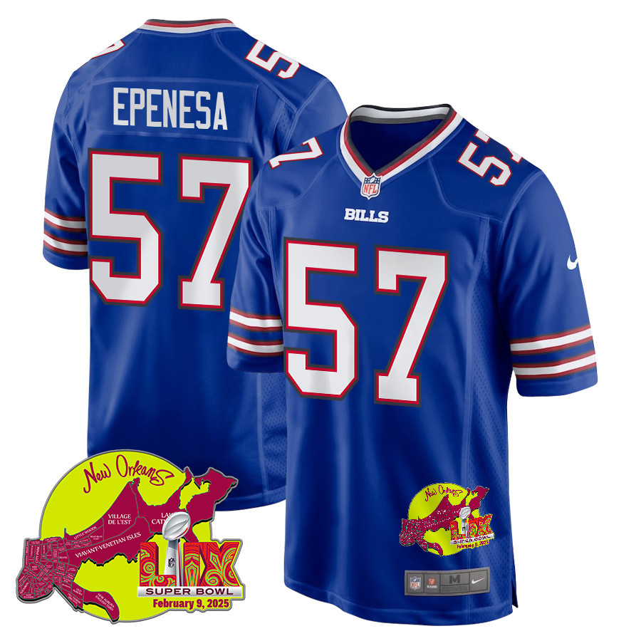 A.J. Epenesa 57 Buffalo Bills Super Bowl LIX New Orleans Patch Game Men Jersey - Royal JS5790 Saliibo