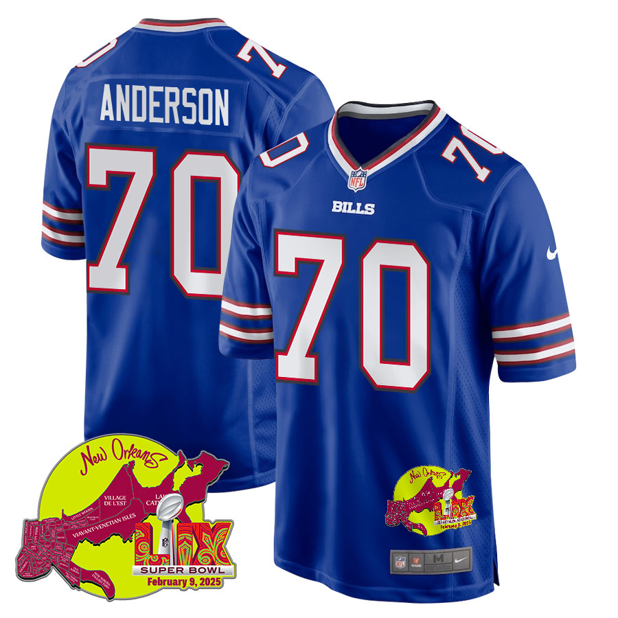 Alec Anderson 70 Buffalo Bills Super Bowl LIX New Orleans Patch Game Men Jersey - Royal JS4134 Saliibo