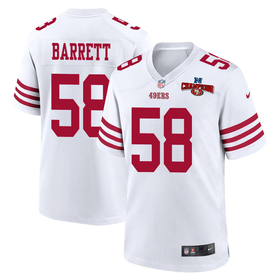 Alex Barrett 58 San Francisco 49ers NFC Champions Patch Game Men Jersey - White JS9176 Saliibo