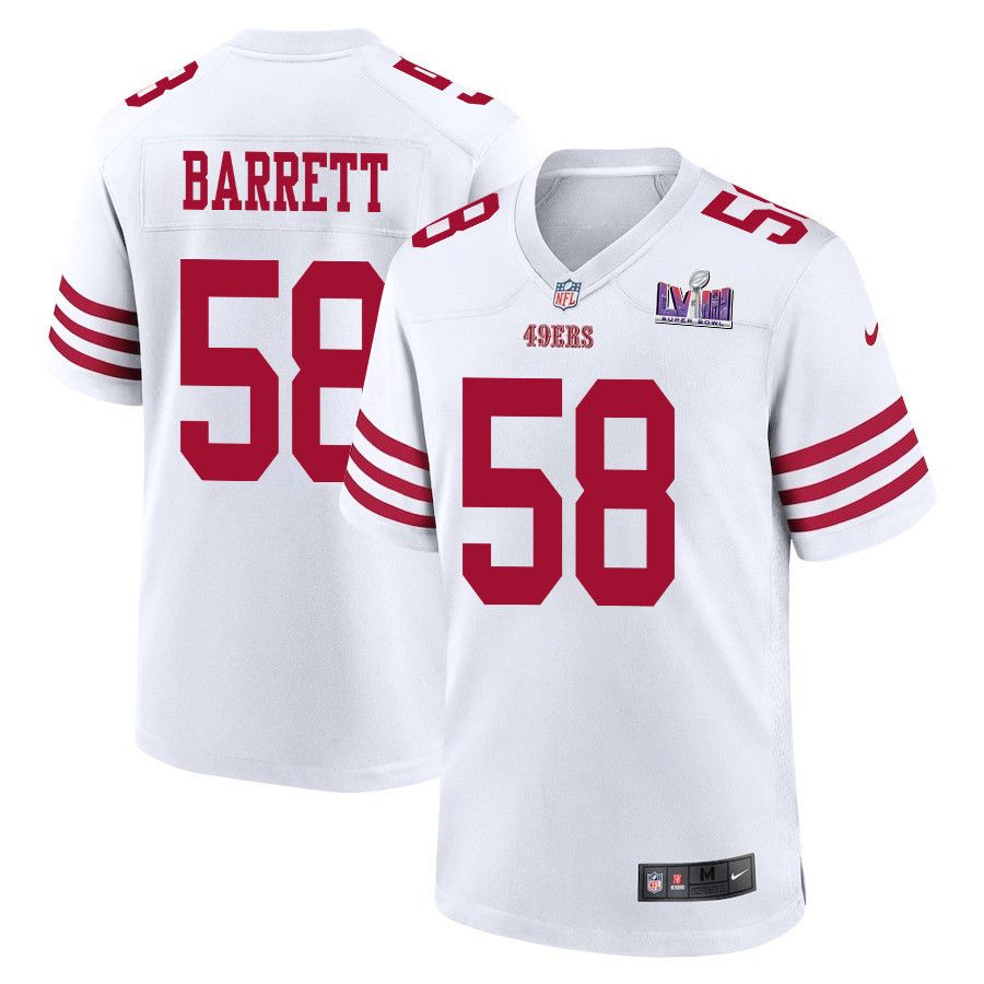 Alex Barrett 58 San Francisco 49ers Super Bowl LVIII Patch Game Men Jersey - White JS4747 Saliibo