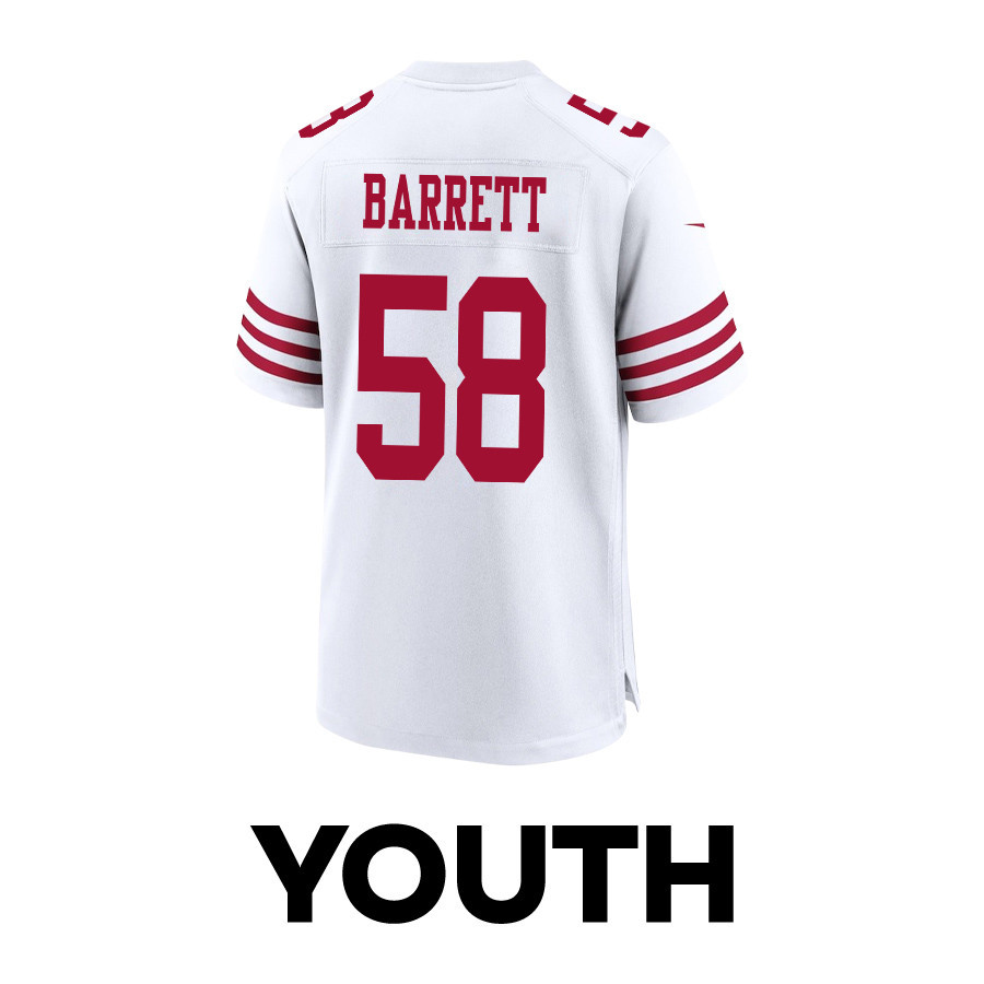 Alex Barrett 58 San Francisco 49ers Super Bowl LVIII Patch Game YOUTH Jersey - White JS8391 Saliibo - Image 3