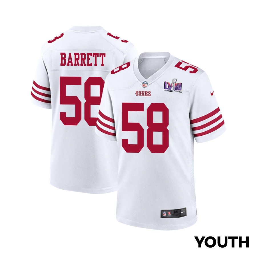 Alex Barrett 58 San Francisco 49ers Super Bowl LVIII Patch Game YOUTH Jersey - White JS8391 Saliibo