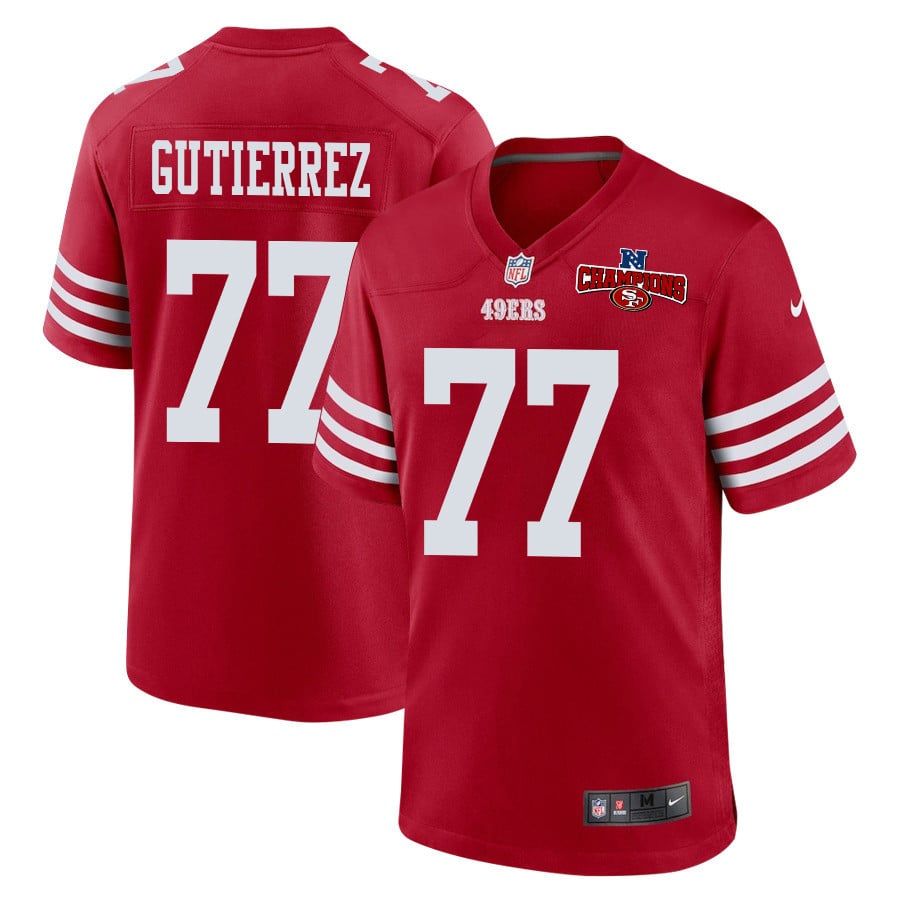 Alfredo Gutierrez 77 San Francisco 49ers NFC Champions Patch Game Men Jersey - Scarlet JS7524 Saliibo
