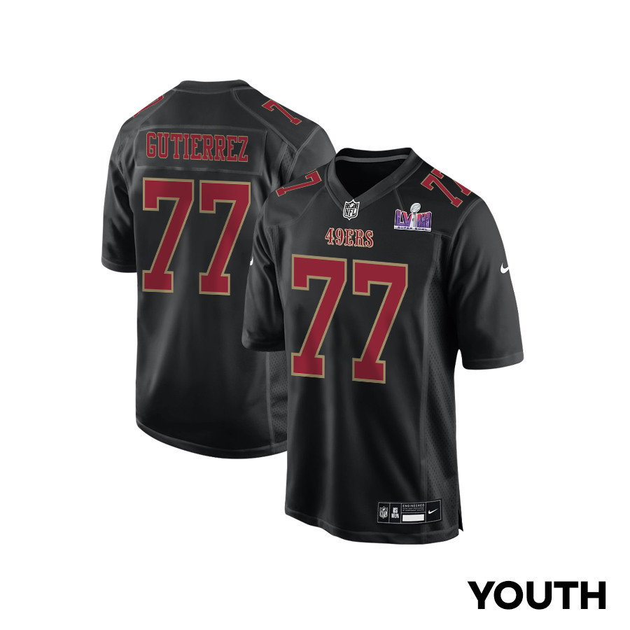 Alfredo Gutierrez 77 San Francisco 49ers Super Bowl LVIII Patch Fashion Game YOUTH Jersey - Carbon Black JS5403 Saliibo
