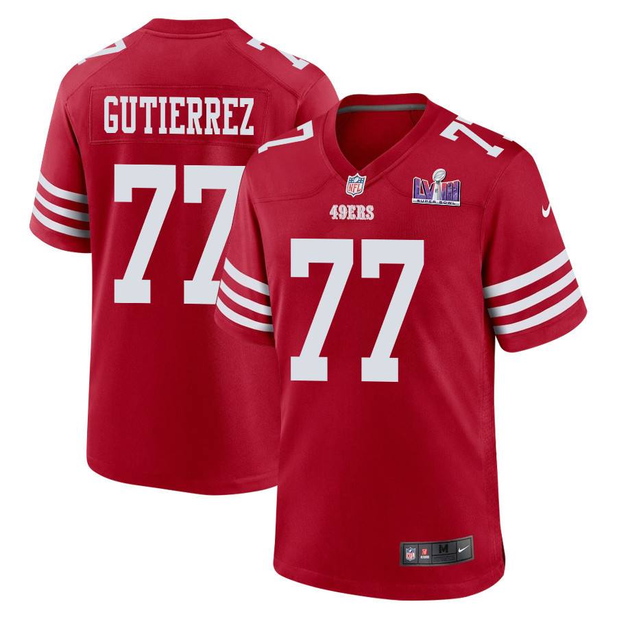 Alfredo Gutierrez 77 San Francisco 49ers Super Bowl LVIII Patch Game Men Jersey - Scarlet JS3754 Saliibo