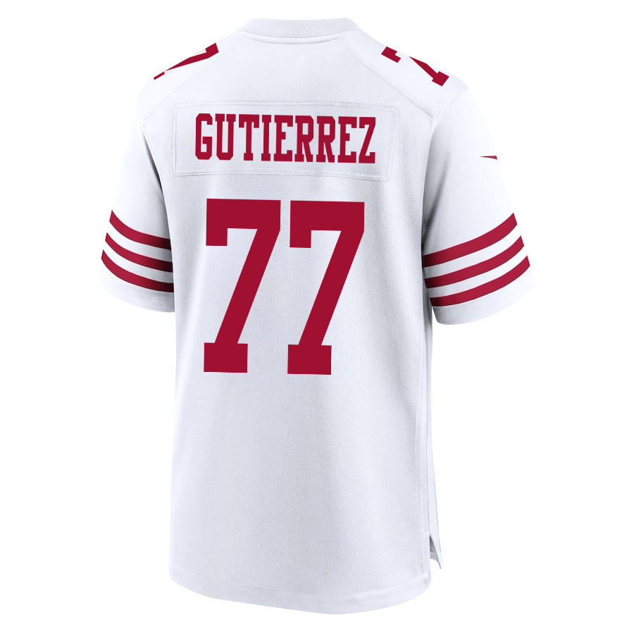 Alfredo Gutierrez 77 San Francisco 49ers Super Bowl LVIII Patch Game Men Jersey - White JS6573 Saliibo - Image 3