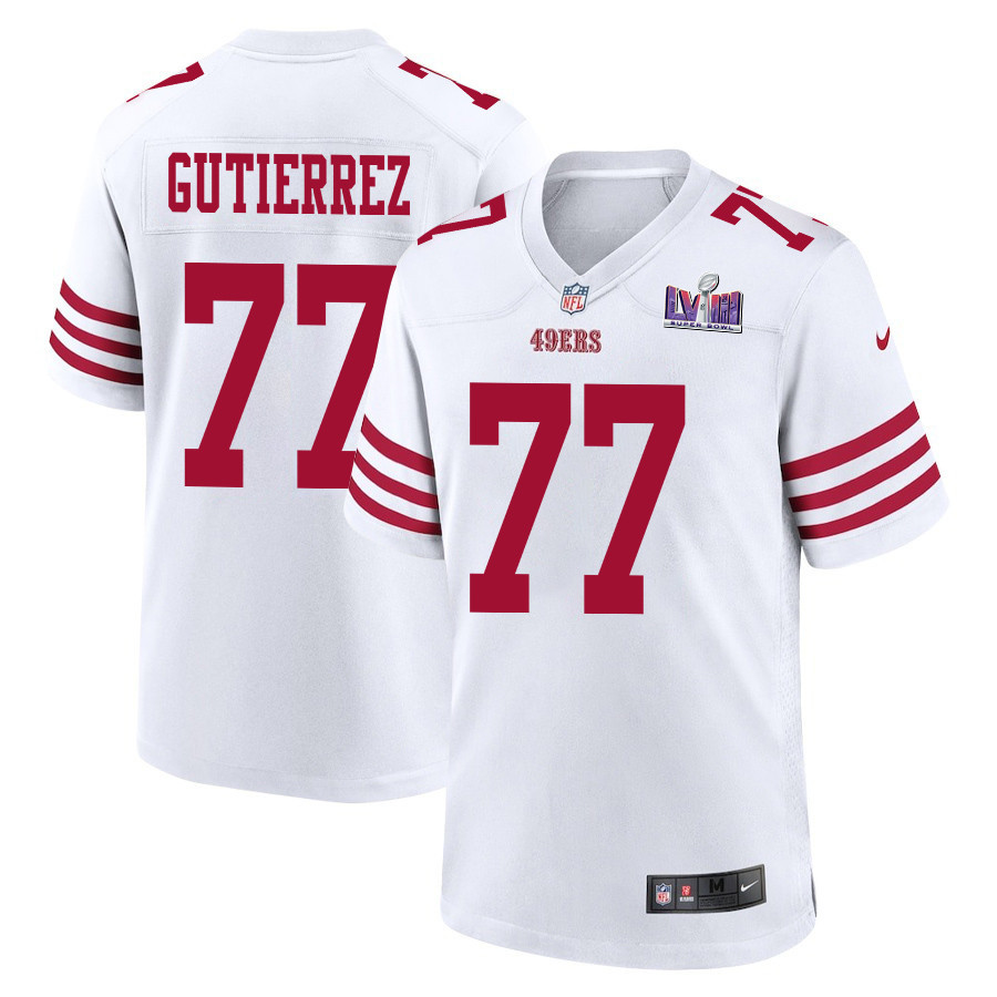 Alfredo Gutierrez 77 San Francisco 49ers Super Bowl LVIII Patch Game Men Jersey - White JS6573 Saliibo