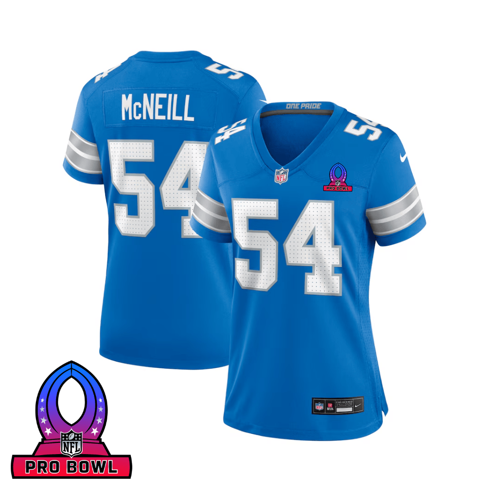 Alim McNeill 54 Detroit Lions 2025 Pro Bowl Patch Women Game Jersey - Blue JS1149 Saliibo