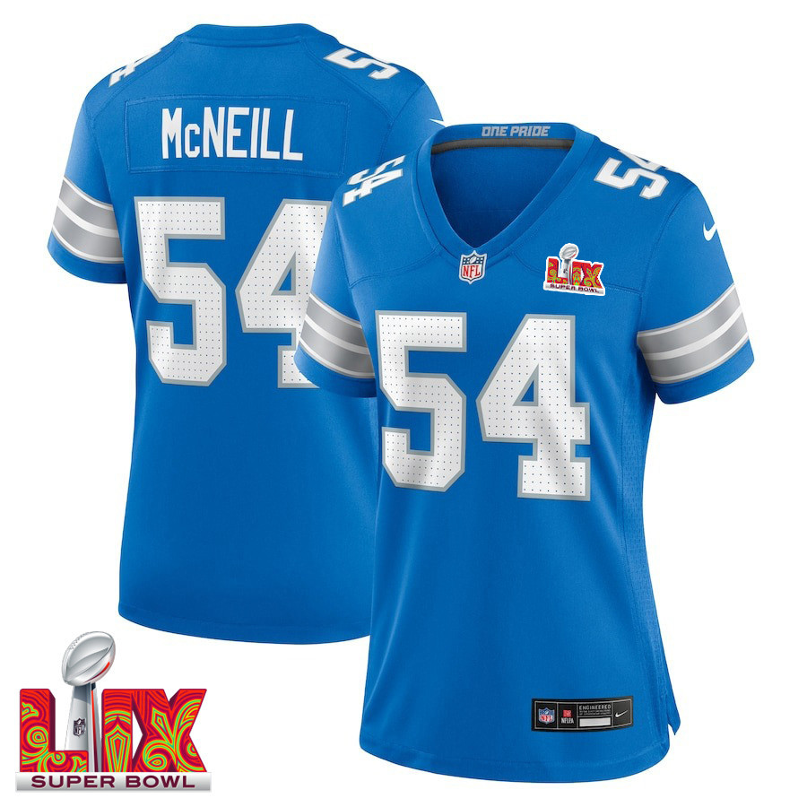 Alim McNeill #54 Detroit Lions Super Bowl LIX Women's Jersey - Blue JS5635 Saliibo