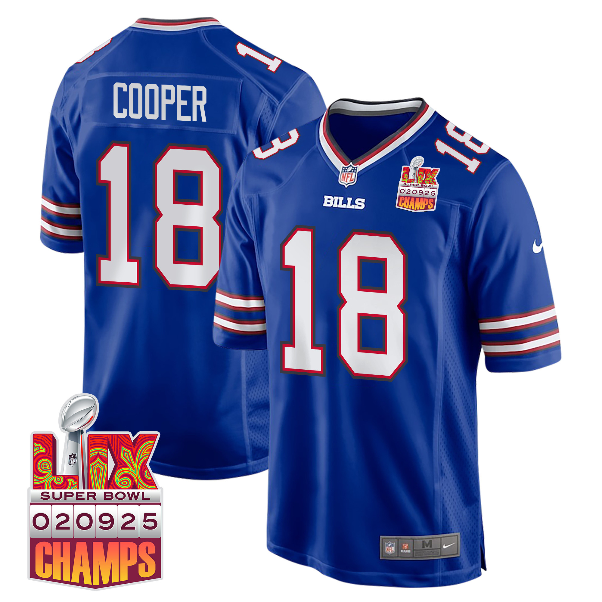 Amari Cooper 18 Buffalo Bills Super Bowl LIX Champions Patch Game Men Jersey - Royal JS9412 Saliibo