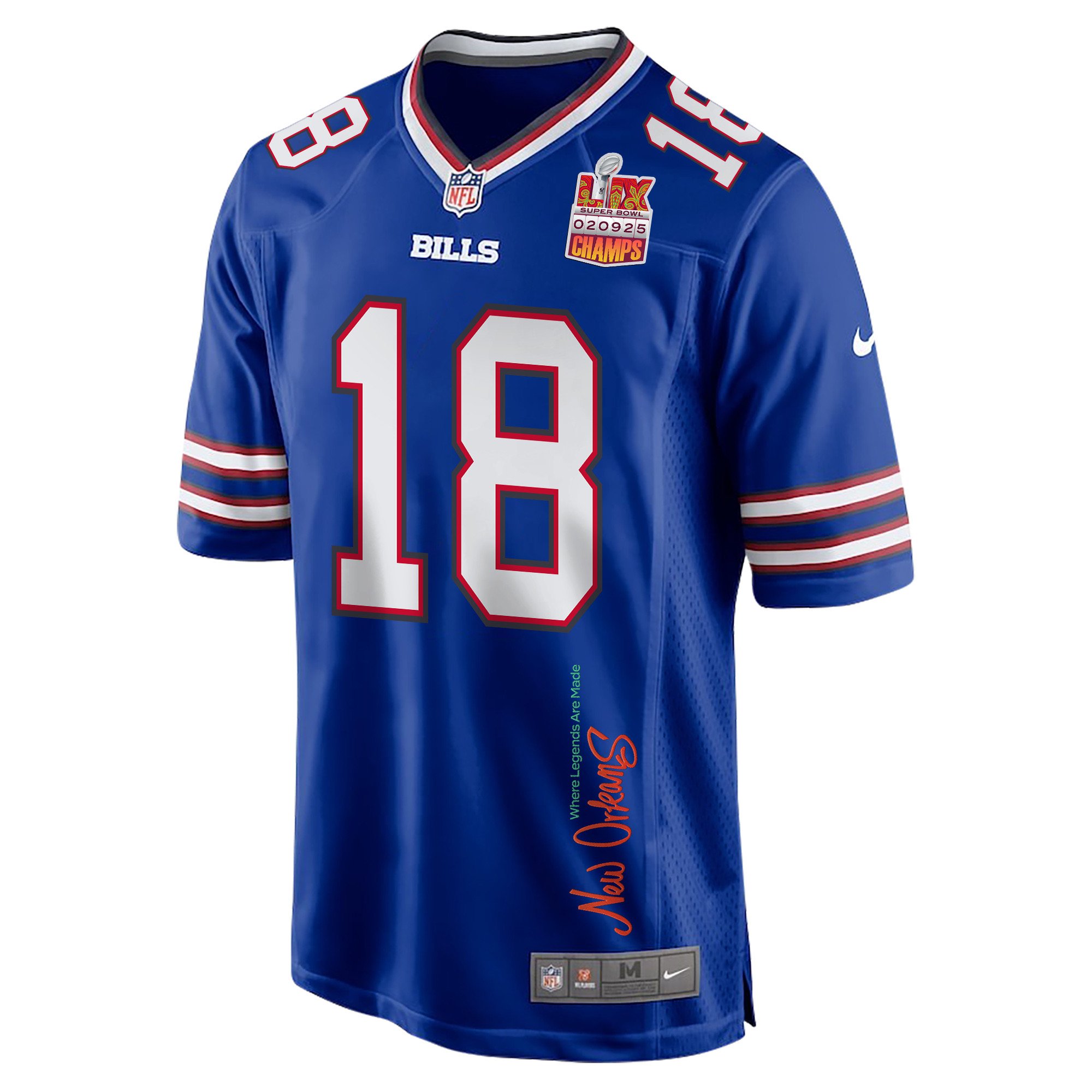 Amari Cooper 18 Buffalo Bills Super Bowl LIX Champions Patch 'New Orleans - Where Legends Are Made' EMBROIDERED Game Men Jersey - Royal JS2591 Saliibo - Image 3