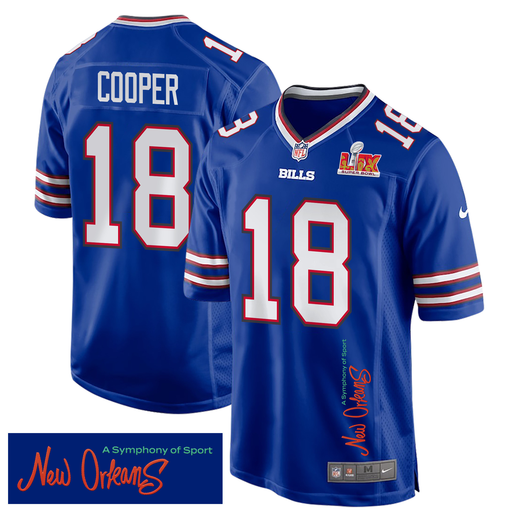 Amari Cooper 18 Buffalo Bills Super Bowl LIX 'New Orleans - A Symphony of Sport' EMBROIDERED Game Men Jersey - Royal JS9082 Saliibo