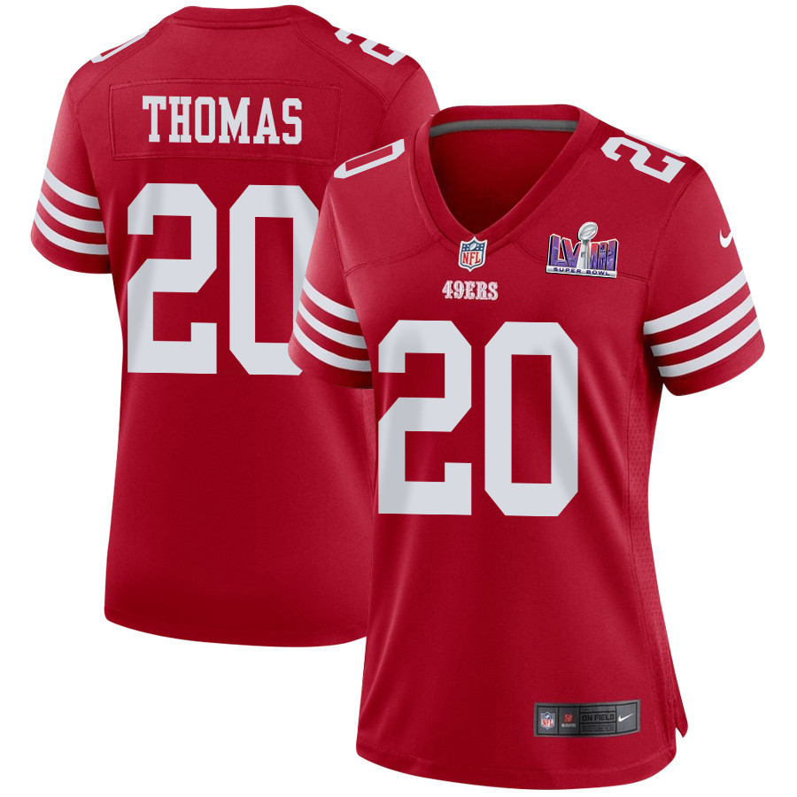 Ambry Thomas 20 San Francisco 49ers Super Bowl LVIII Patch Game Women Jersey - Scarlet JS6305 Saliibo