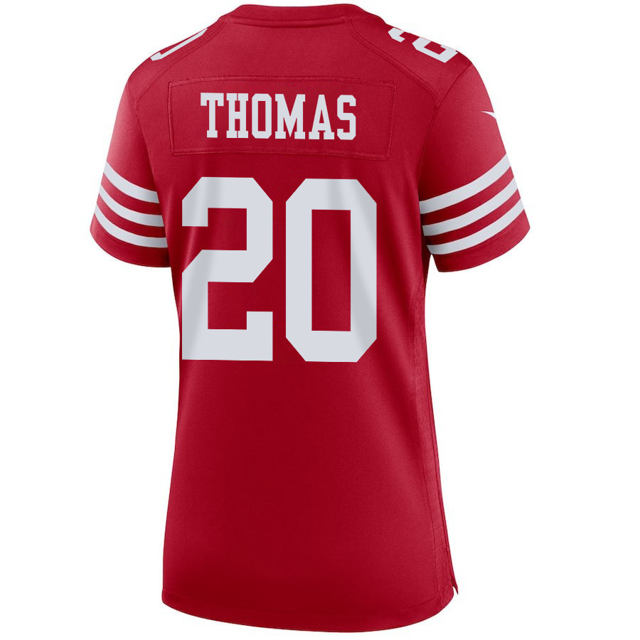 Ambry Thomas 20 San Francisco 49ers Super Bowl LVIII Patch Game Women Jersey - Scarlet JS6305 Saliibo - Image 3