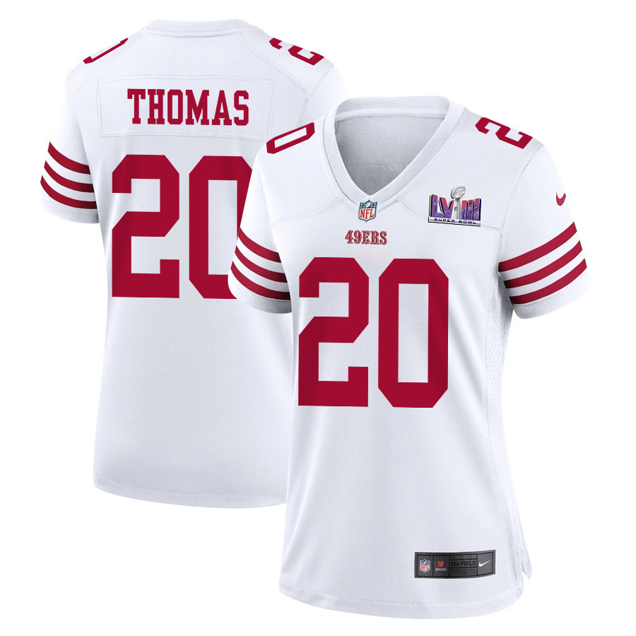 Ambry Thomas 20 San Francisco 49ers Super Bowl LVIII Patch Game Women Jersey - White JS9142 Saliibo