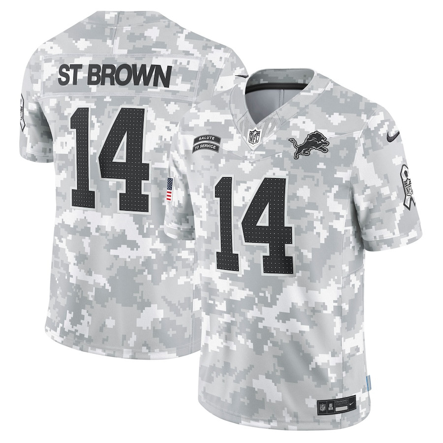 Amon-Ra St. Brown 14 Detroit Lions 2024 Salute to Service Limited Men Jersey - Arctic Camo JS1276 Saliibo