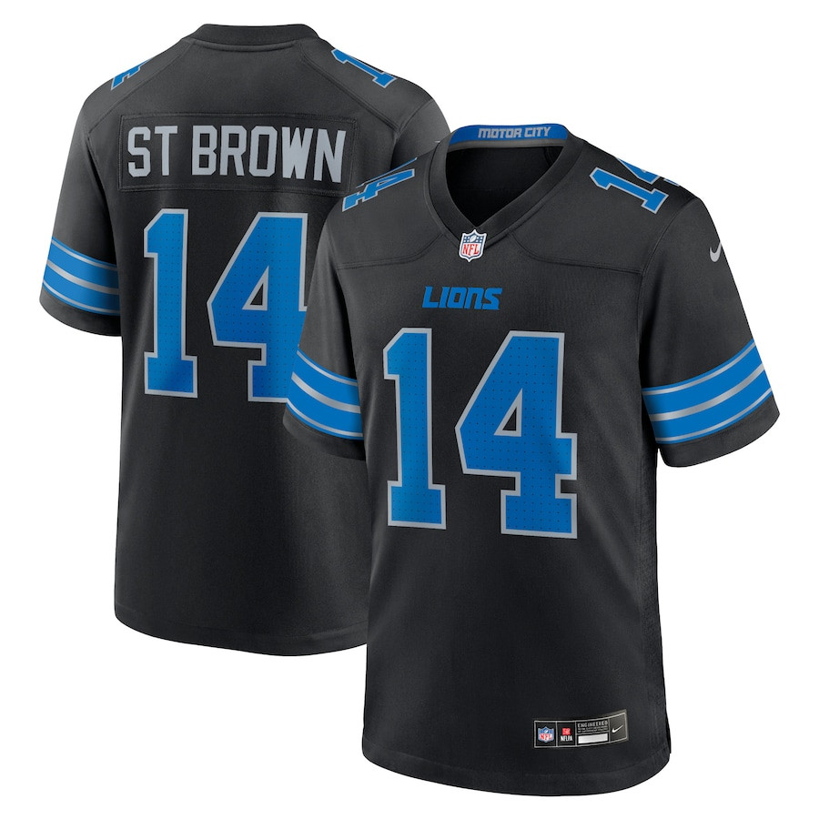 Amon-Ra St. Brown 14 Detroit Lions 2nd Alternate Game Jersey - Men, Black JS5137 Saliibo