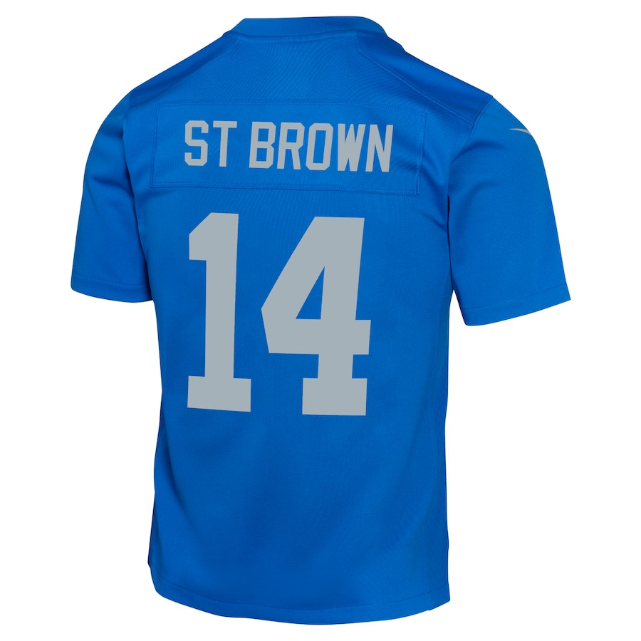 Amon-Ra St. Brown 14 Detroit Lions Alternate Game YOUTH Jersey - Blue JS7835 Saliibo - Image 3