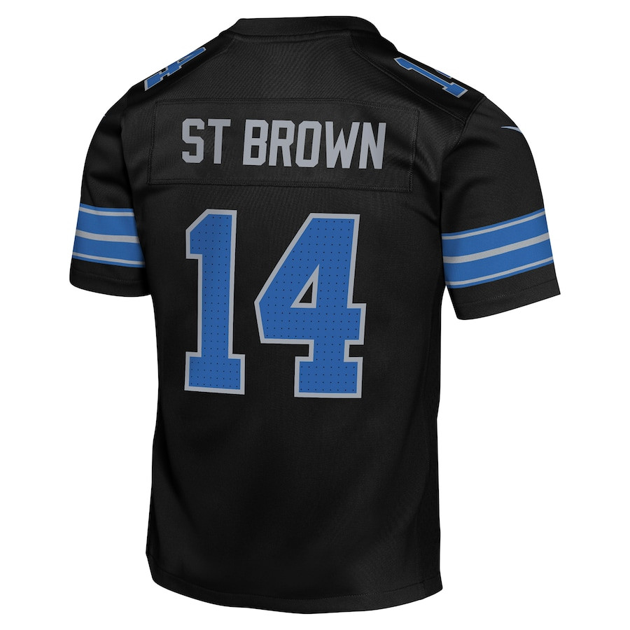 Amon-Ra St. Brown 14 Detroit Lions Alternate Player Game YOUTH Jersey - Black JS3620 Saliibo - Image 3