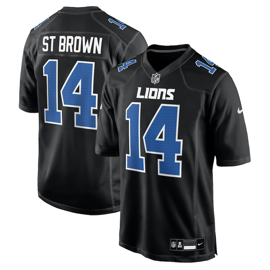 Amon-Ra St. Brown 14 Detroit Lions Carbon Fashion Men Jersey - Carbon Black JS2874 Saliibo