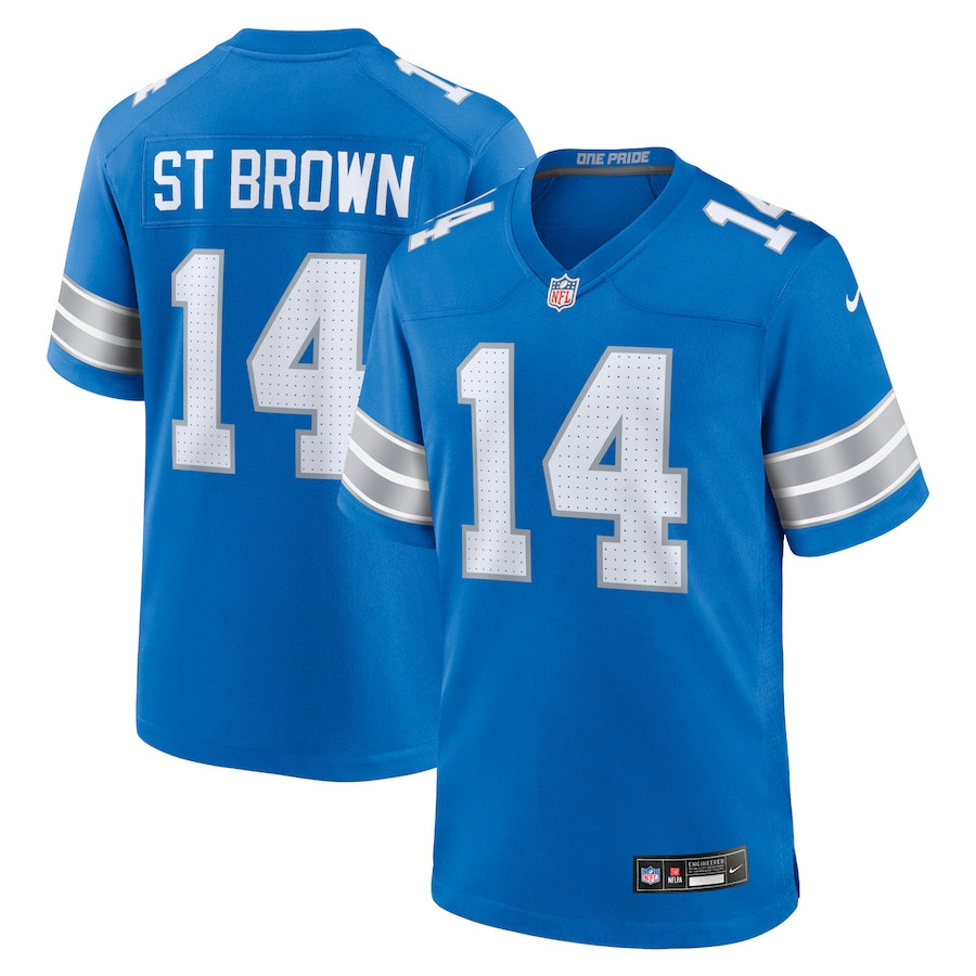 Amon-Ra St. Brown 14 Detroit Lions Game Jersey - Men, Blue JS5681 Saliibo
