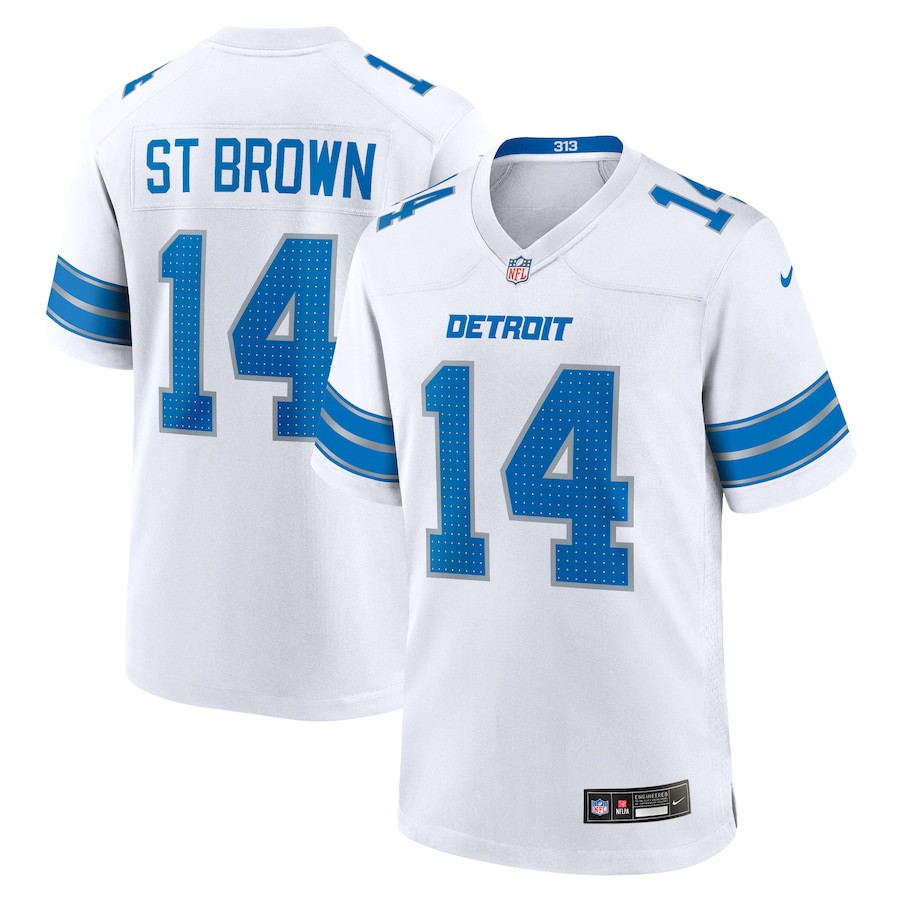 Amon-Ra St. Brown 14 Detroit Lions Game Jersey - White, Men JS2310 Saliibo
