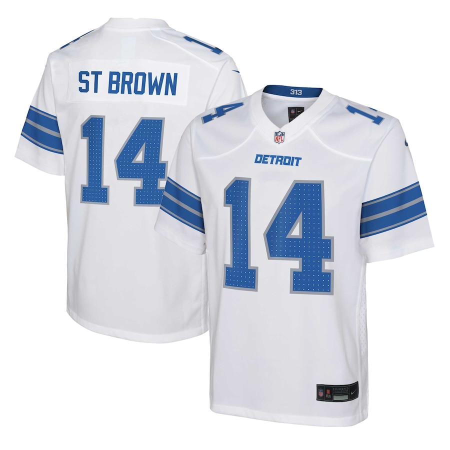 Amon-Ra St. Brown 14 Detroit Lions Player Game YOUTH Jersey - White JS2047 Saliibo