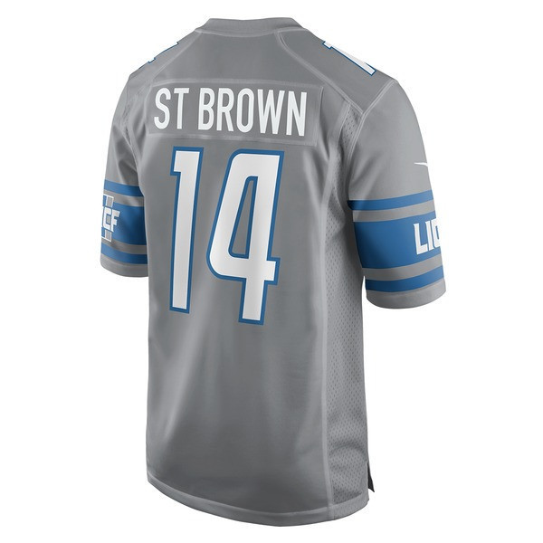 Amon-Ra St. Brown 14 Detroit Lions Sun God Game Men Jersey - Silver JS2800 Saliibo - Image 3